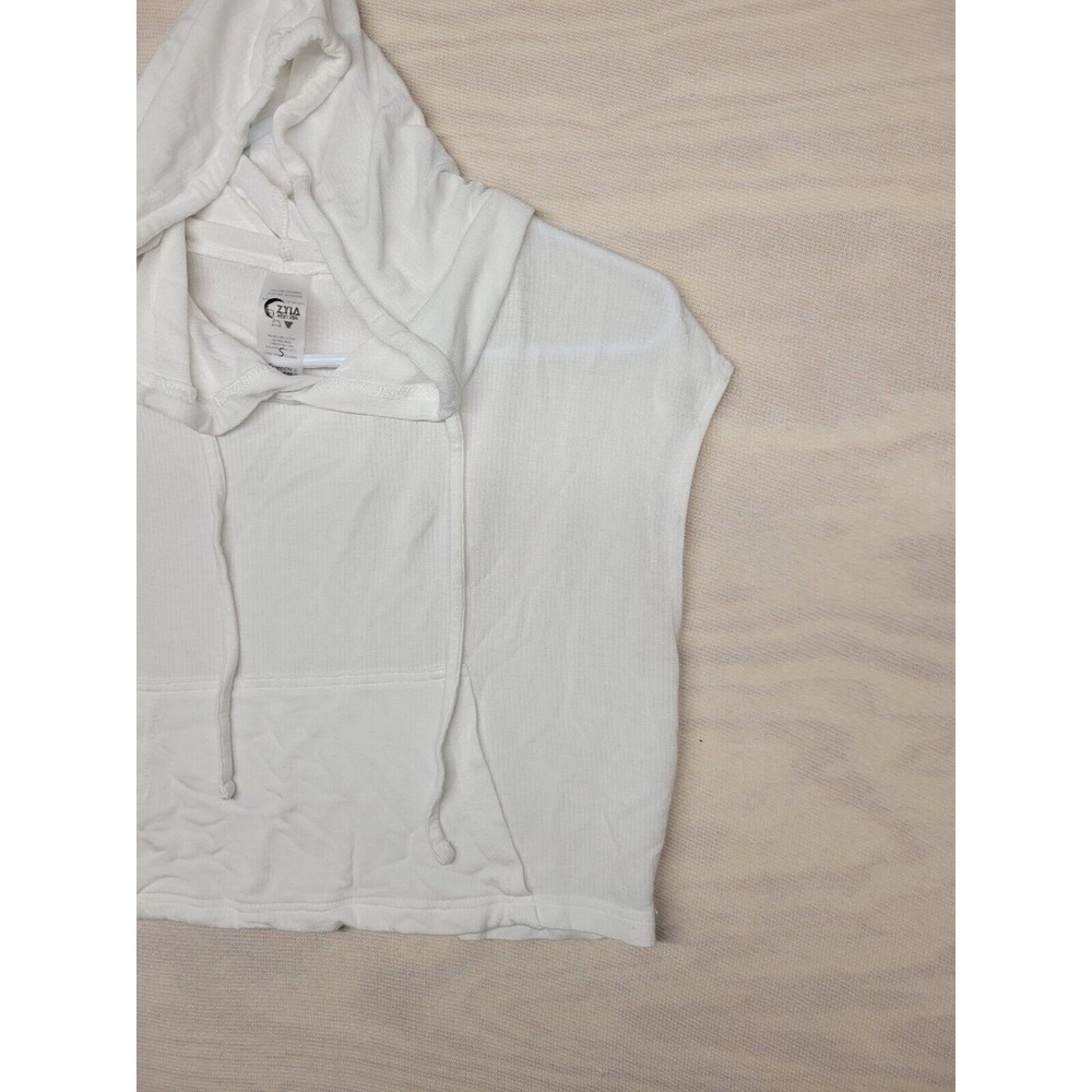 Zyia Active Women's Size Small Cropped Hoodie Sleeveless White Lightweight - Picture 2 of 8